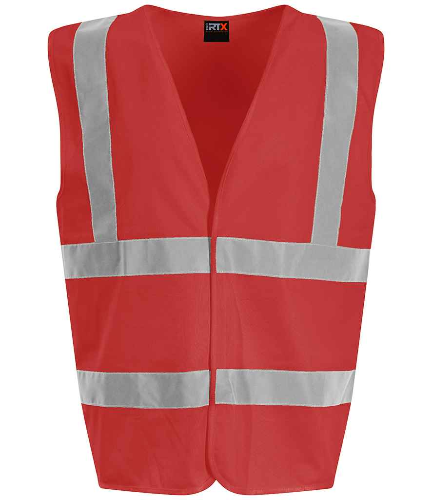 Fluorescent red hi-vis waistcoat with reflective bands