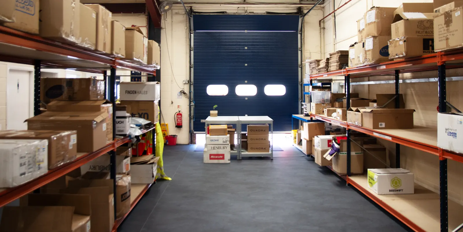 Stock racking and dispatch area at the BR Apparel Bradford warehouse