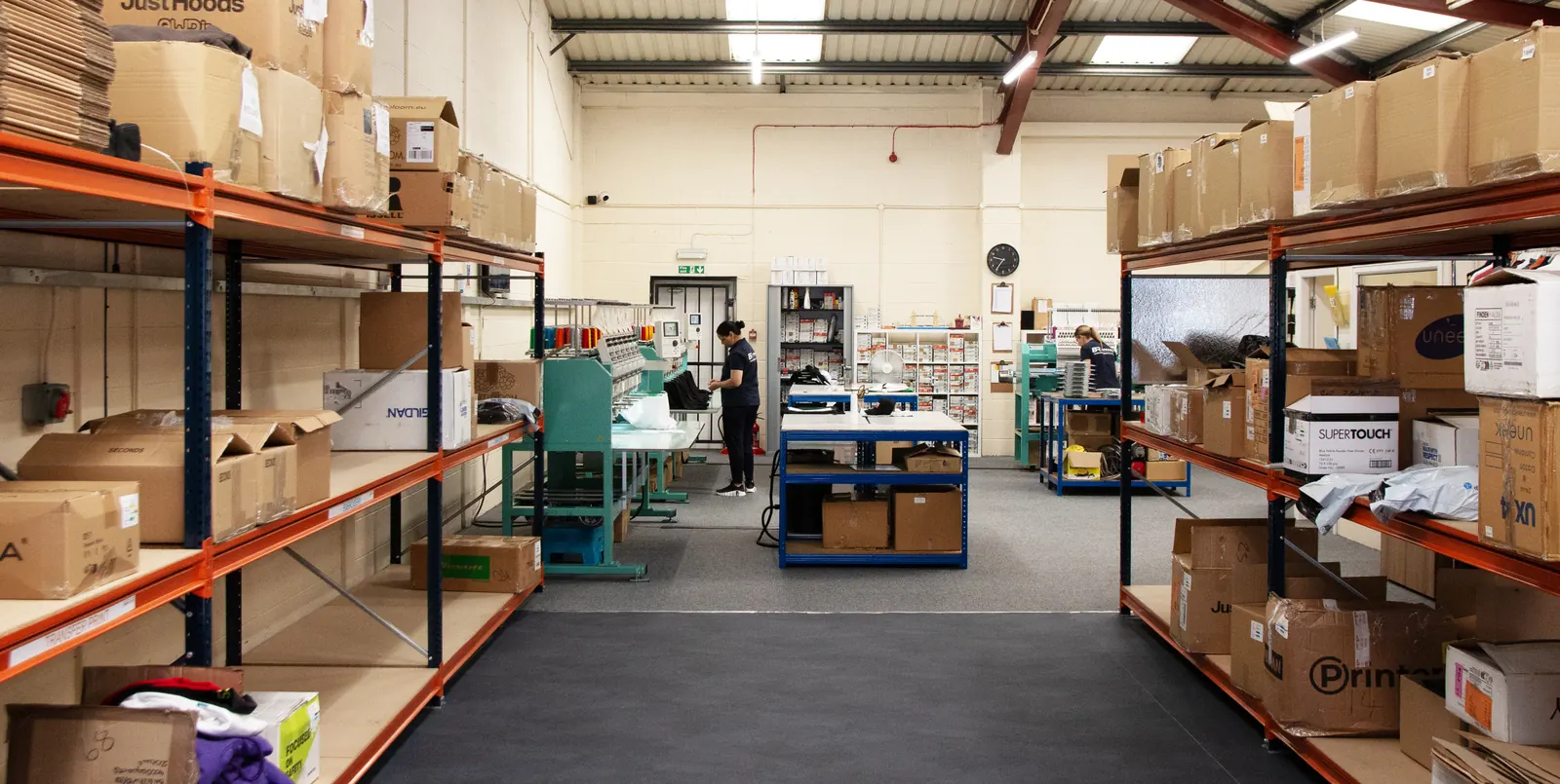 BR Apparel warehouse stocked with workwear and uniforms