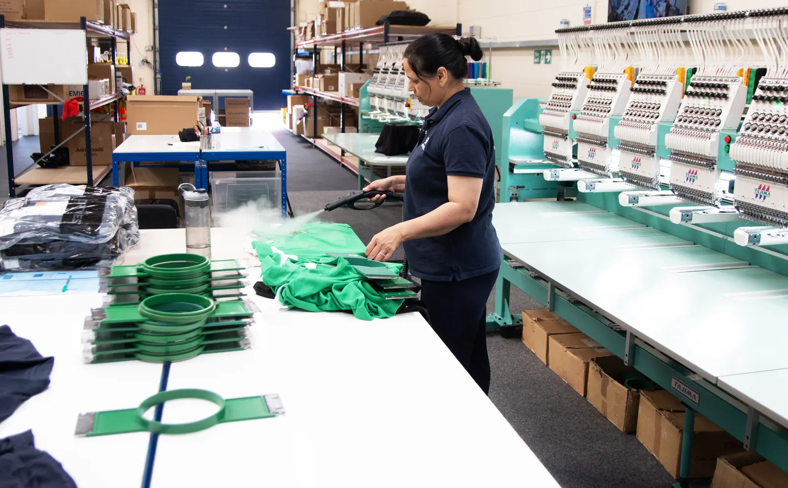 BR Apparel embroidery floor and loading bay in Bradford, where Halifax orders are produced and dispatched